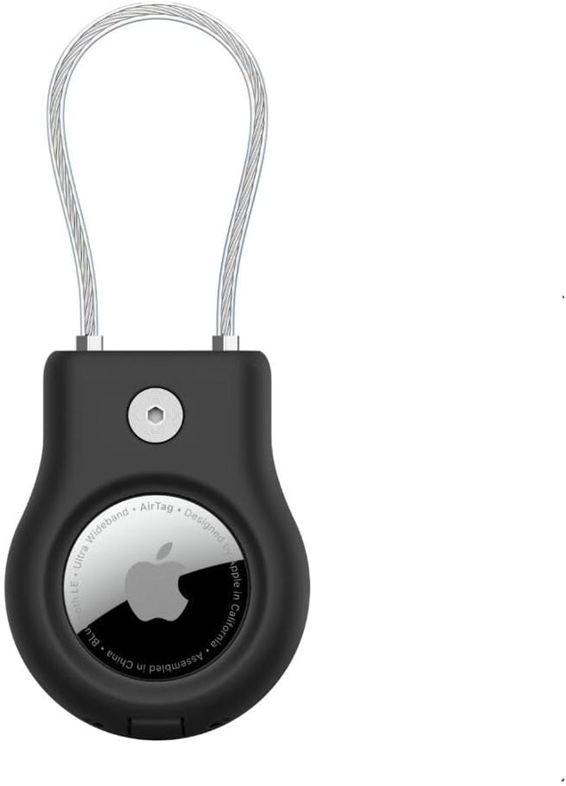 Secure Holder with Wire Cable for Apple Airtag, Black