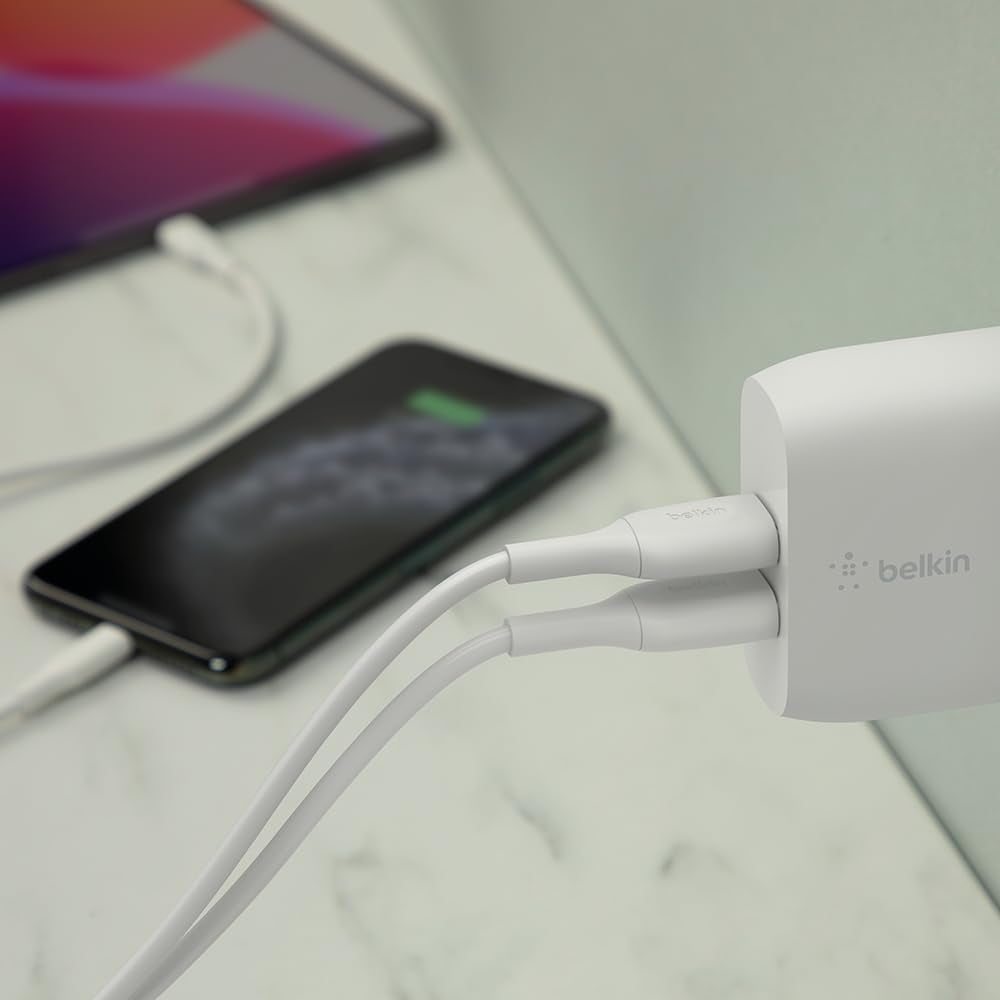 Dual Port USB Charger Block 24W - Micro USB Cable Included - Iphone Fast Charging – Iphone 17, Air, Pro, Pro Max, Ipad, Airpods, Apple Watch, Samsung S25, Google Pixel 10, Etc. - White