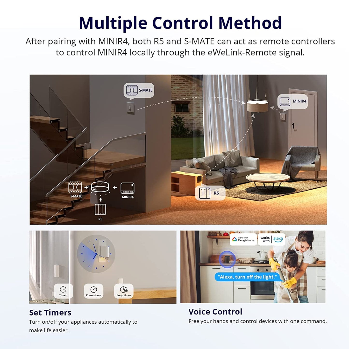 MINIR4 10A Smart WiFi Wireless Light Switch - Universal DIY Module for Smart Home Automation, Compatible with Alexa and Google Home, No Hub Required, Pack of 4