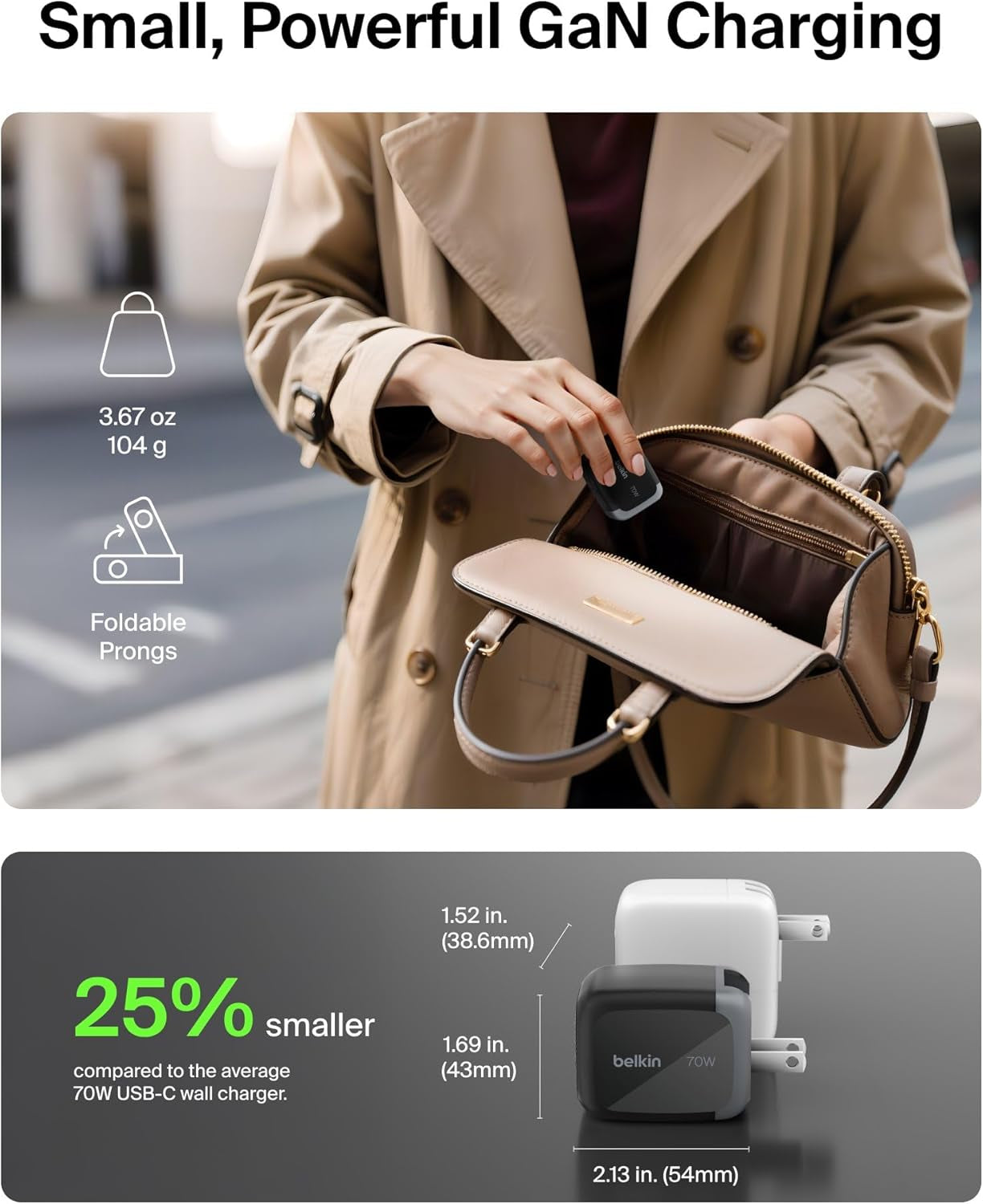 3-Port USB C Charger Block 70W, Multi-Port Gan Wall Charger W/ 2X USB C Ports & 1X USB a Port, Fast Charging for Macbook, Iphone 17, Ipad Pro, Samsung Galaxy S26, Google Pixel 10, & More