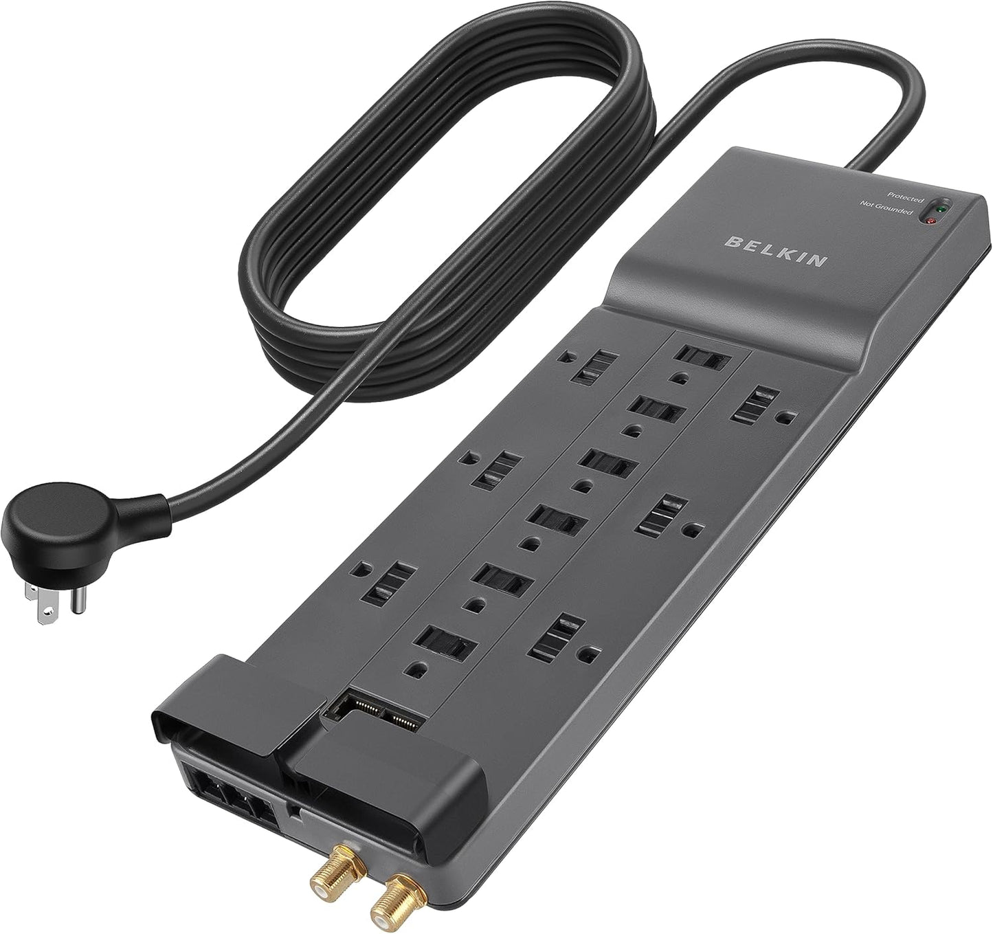 Power Strip Surge Protector with 12 AC Multiple Outlets, 10 Ft Long Flat Plug Heavy Duty Extension Cord for Home, Office, Travel, Computer Desktop, Laptop & Phone Charging Bricks (4,156 Joules)