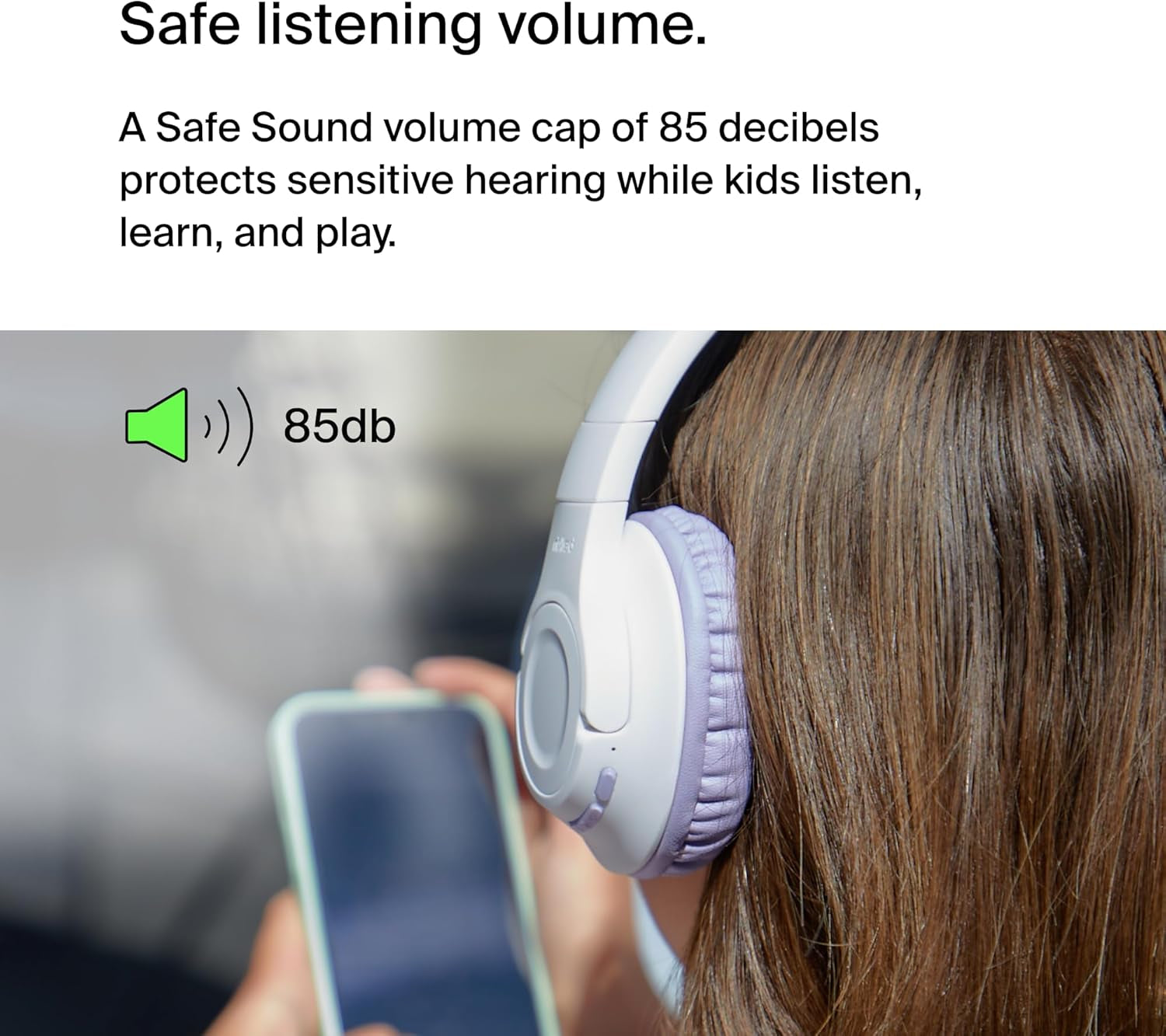 Soundform Inspire Wireless Over-Ear Headset for Kids, Online Learning & Travel W/Built-In Microphone, 85Db Safe Volume Limit, 35H Battery - Compatible W/Iphone, Ipad, Galaxy & More - Lavender