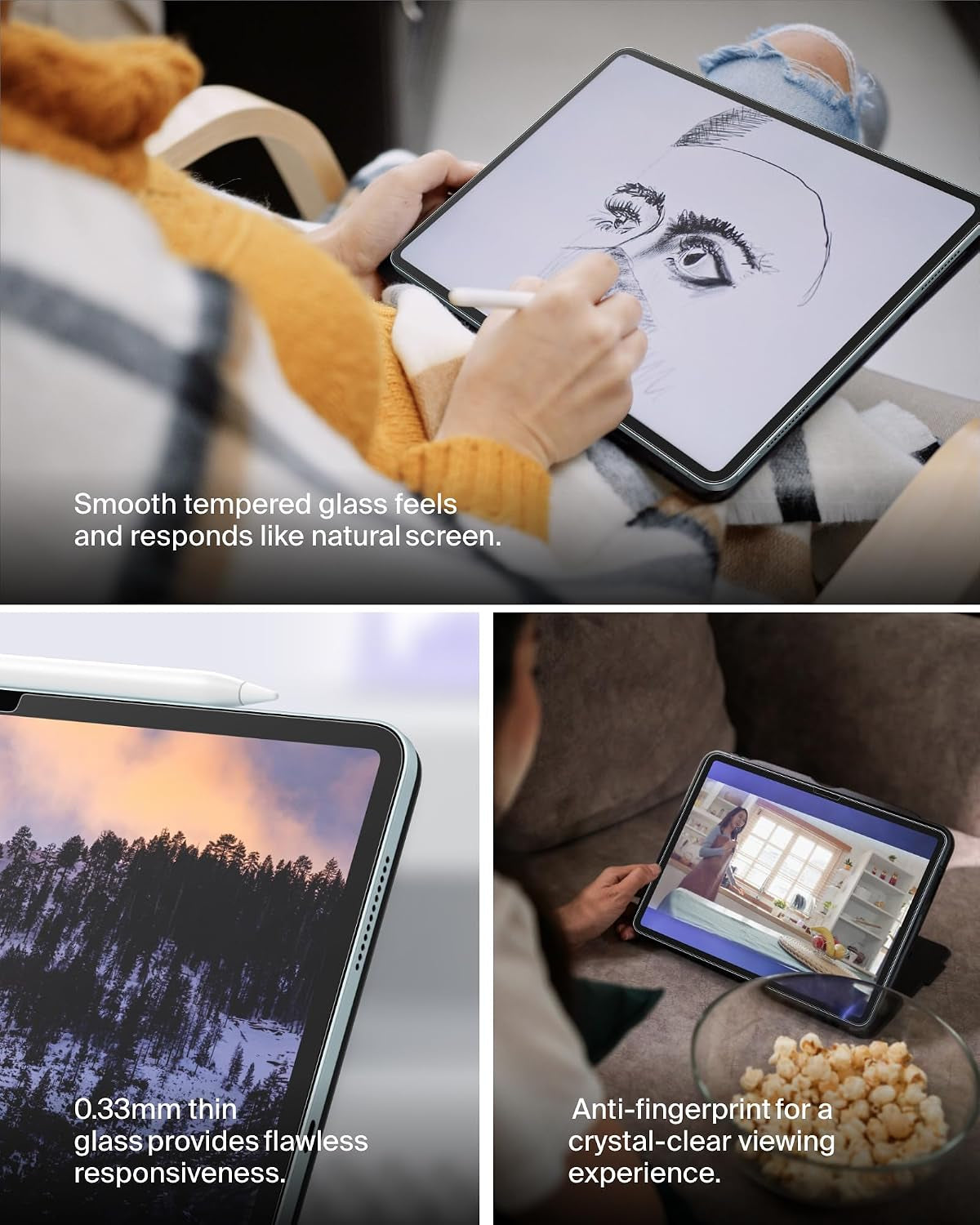 Screenforce Temperedglass Screen Protector for Apple Ipad Air 11" 6Th Generation, Thin, Extra Durable, Scratch-Resistant W/Easy Installation, Compatible W/Case & Apple Pencil