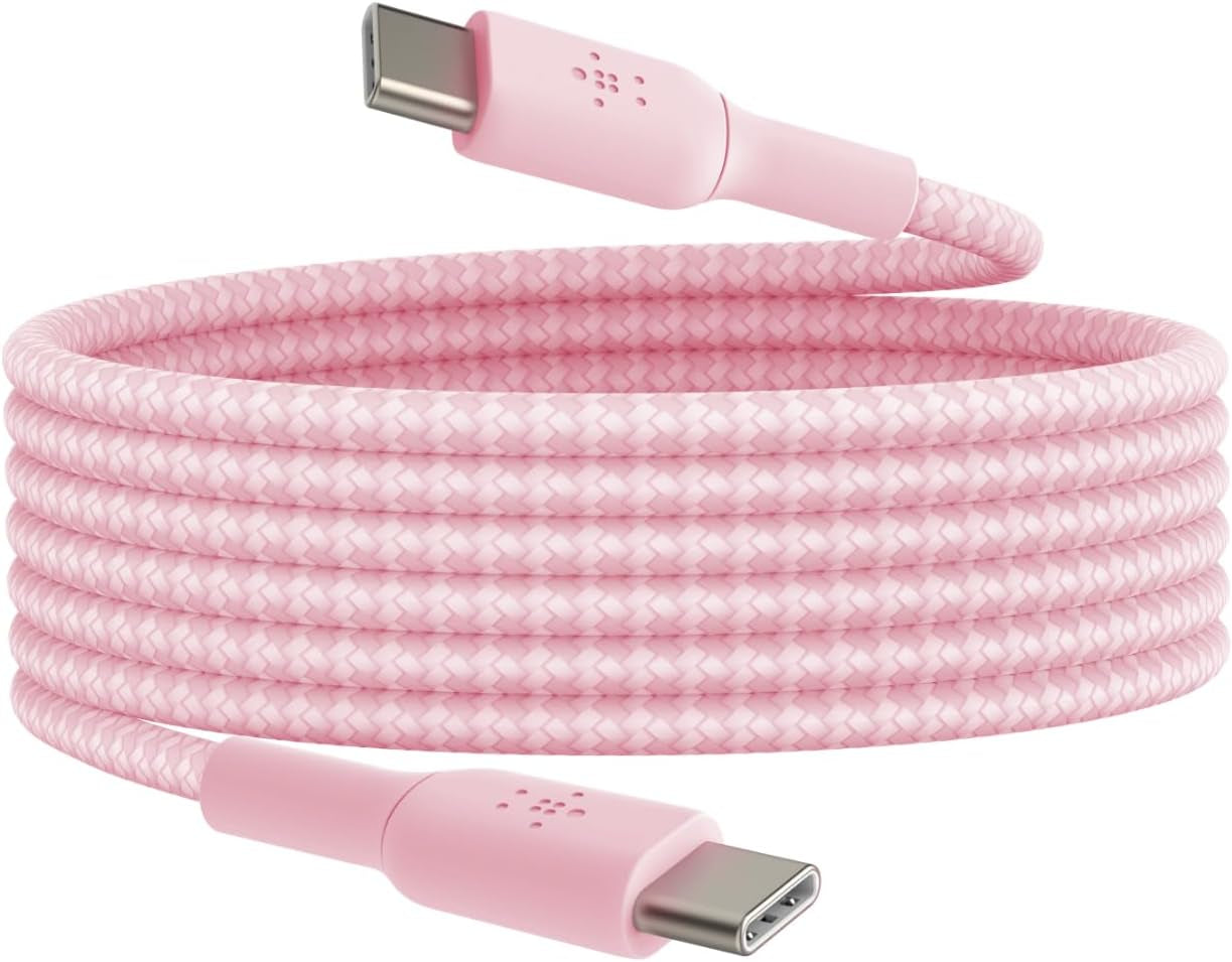Boostcharge (2M/6.6Ft) Braided USB-C to USB-C Cable for Iphone 17, Iphone 17 Pro, Iphone 17 Pro Max, Galaxy S25, S24, Note, Pixel 10 & 9, Ipad Pro, Nintendo Switch 2 & More - Pink